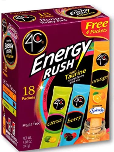4C Totally Light -2- Go Energy Rush Packets, 4 Flavors, 54-Count [RETAIL PACKAGING]