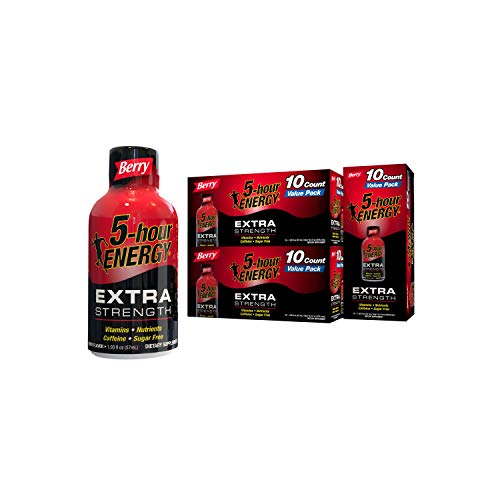 5-Hour ENERGY Shots Extra Strength | Berry Flavor | 1.93 oz. 30 Count | Sugar Free 4 Calories | Amino Acids and Essential B Vitamins | Dietary Supplement | Feel Alert and Energized
