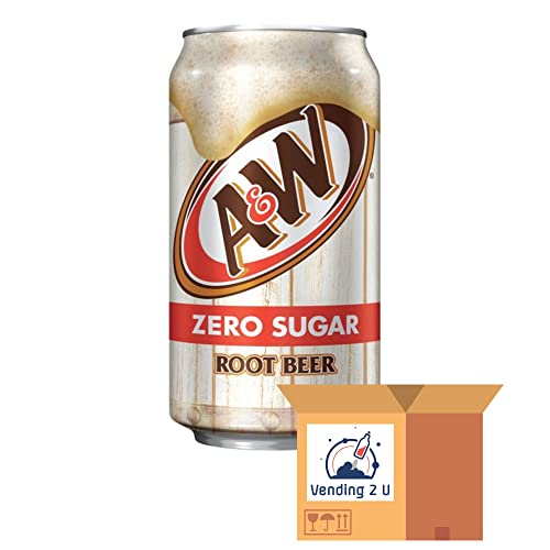 A&W Root Beer Zero Sugar Soda 12oz Cans, 24 Units, With V2U Custom Koozie