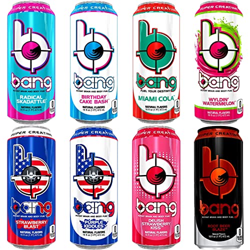 Bang Energy Drink, 0 Calories, Sugar Free with Super Creatine, 8 Flavor Bang Energy Variety Pack, 16oz, (Pack of 8)