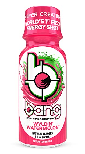 Bang Energy Shots, Wyldin Watermelon, World's 1st Carbonated Energy Shot with Super Creatine, 3 Fl Oz, (Pack of 12)