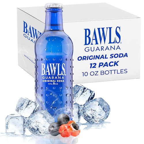 BAWLS Guarana Original, BAWLS Guarana Drink, Guarana Soda, Guarana Fueled Soda for Energy, High Energy Caffeinated Drink, 10oz 12 Pack Glass Bottles
