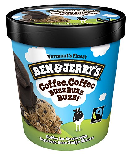Ben & Jerry's - Vermont's Finest Ice Cream, Non-GMO - Fairtrade - Cage-Free Eggs - Caring Dairy - Responsibly Sourced Packaging, Coffee, Coffee BuzzBuzzBuzz!, Pint (8 Count)