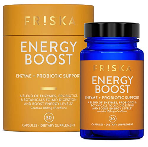 FRISKA Energy Boost | Digestive Enzyme and Probiotic Supplement | Natural Digestion Health | Pure Daily Energy Support and Gas Relief | 30 Capsules