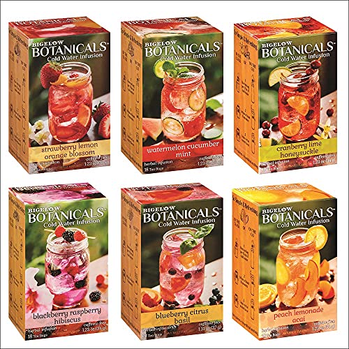 Bigelow Tea Botanicals Cold Water Herbal Infusion Variety Pack, Caffeine Free, 18 Count (Pack of 6), 108 Total Tea Bags