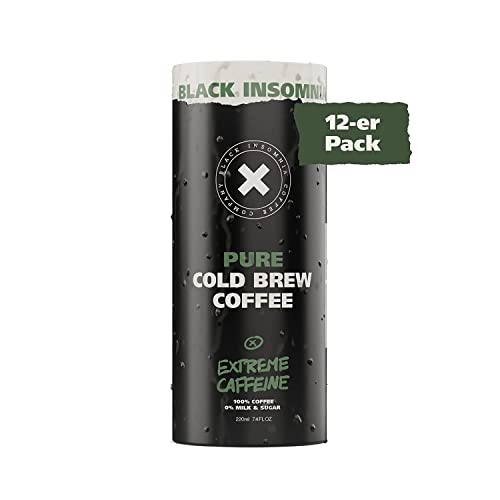 Black Insomnia Cold Brew Coffee I Natural Alternative to Energy Drinks I 210 mg Caffeine Per Can I Ready to Drink Coffee Without Sugar and Additives I Premium Beans I 12 Count (Pure - Zero Sugar))