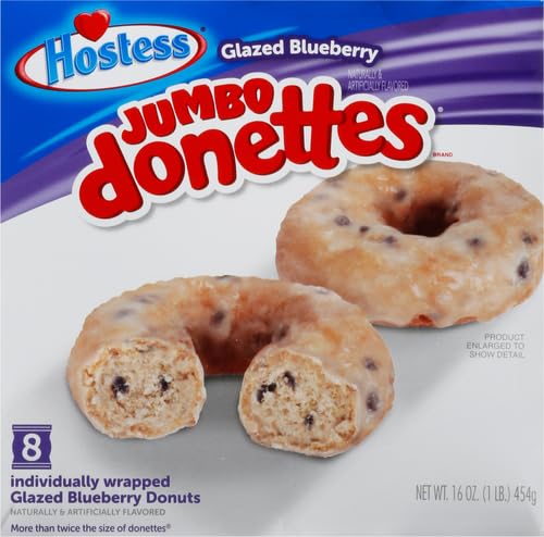 Blueberry Glazed Jumbo Donettes by Hostess [8 Count Package]
