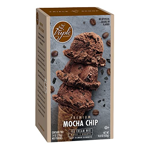 Premium Mocha Chip Ice Cream Starter Mix for ice cream maker. Rich Chocolate & Coffee.Simple, easy, delicious. From gourmet mix to maker in 5 minutes. Makes 2 creamy quarts.Made in USA.(1/14.8 oz box)