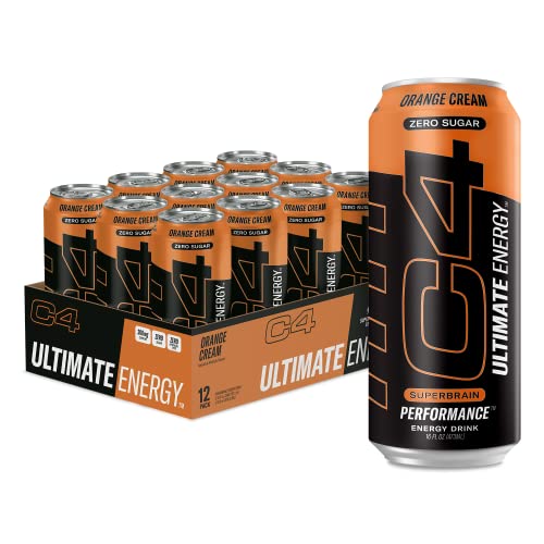 C4 Ultimate Sugar Free Energy Drink Orange Cream | 16oz (Pack of 12) | Pre Workout Performance Drink with No Artificial Colors or Dyes