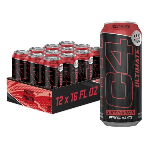C4 Ultimate Sugar Free Energy Drink 16oz (Pack of 12) | Fruit Punch | Pre Workout Performance Drink with No Artificial Colors or Dyes