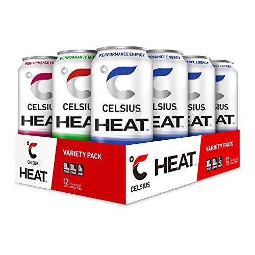CELSIUS HEAT Performance Energy Drink 3-Flavor Variety Pack #1, ZERO Sugar, 16oz. Can, 12 Pack