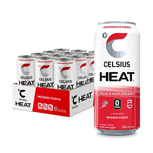 CELSIUS HEAT Inferno Punch Performance Energy Drink, Zero Sugar, 16oz. Can (Pack of 12)