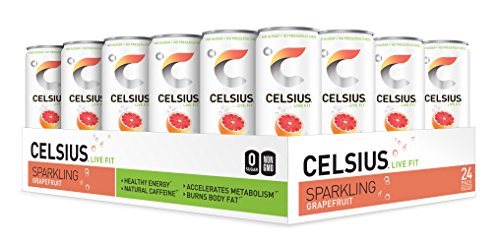 CELSIUS Sweetened with Stevia Sparkling Grapefruit Fitness Drink, Zero Sugar, 12oz. Slim Can, 24 Pack