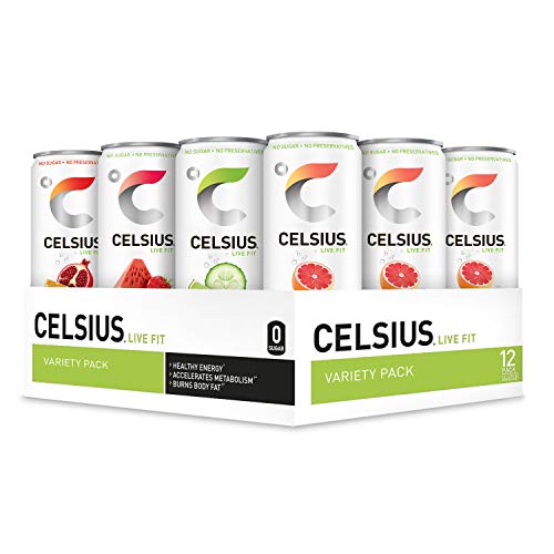 CELSIUS Sweetened with Stevia Fitness Drink 4-Flavor, Zero Sugar, 144 Fl Oz (Pack of 12)