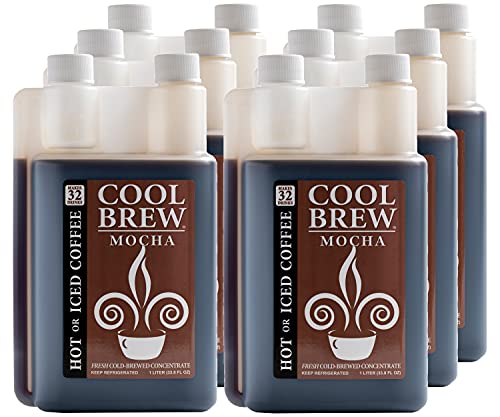 CoolBrew Mocha 6 Pack - 32 DRINKS PER BOTTLE - Fresh Cold Brew Liquid Concentrate - For Iced or Hot Coffee, Unsweetened, No Preservatives