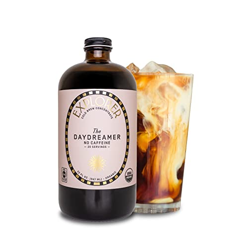 Explorer Cold Brew Coffee Decaf Concentrate | 32 fl oz I Organic Swiss Water Process | Gluten Free Instant Liquid Mix | Iced or Hot | 1:4 Super Concentrated | No Caffine (0-2 mg/oz)