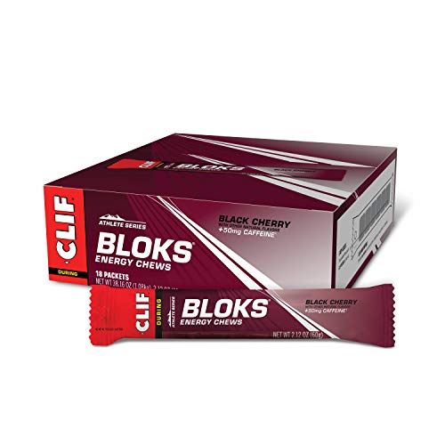 Clif Bloks - Energy Chews - Black Cherry with 50mg Caffeine - Non-GMO - Plant Based Food - Fast Fuel for Cycling and Running-Workout Snack (2.1 Ounce Packet, 18 Count) - (Assortment May Vary)