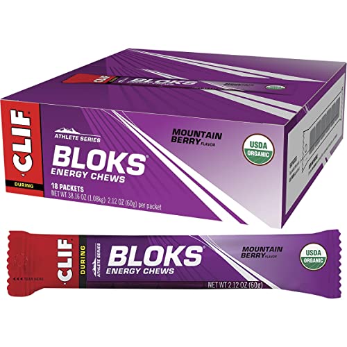 Clif Bloks - Energy Chews - Mountain Berry - Non-GMO - Plant Based Food - Fast Fuel for Cycling and Running -Workout Snack(2.1 Ounce Packet, 18 Count) - (Assortment May Vary)