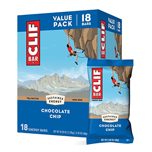 CLIF BARS - Energy Bars - Chocolate Chip - Made with Organic Oats - Plant Based Food - Vegetarian - Kosher 2.4 Ounce Protein Bars, 18 Count (Pack of 1) Packaging May Vary