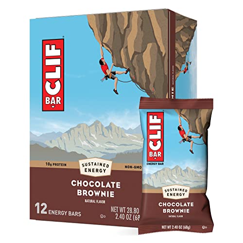 Clif Bar - Energy Bars - Chocolate Brownie - Made with Organic Oats - Plant Based Food - Vegetarian - Kosher (2.4 Ounce Protein Bars, 12 Count) Packaging May Vary