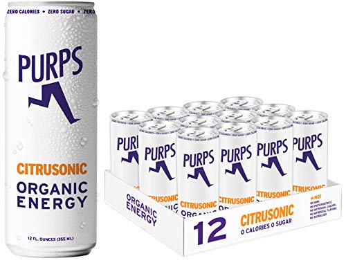 PURPS Plant-based Organic Energy Drink | Zero Calories | Zero Sugar | Non GMO | 100% Natural Caffeine | Vegan | Keto-Friendly | Gluten-Free | 12 oz (Pack of 12) (Citrusonic)