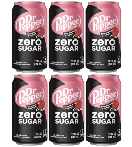 Dr Pepper Strawberries and Cream Zero Sugar, 12oz Cans, Pack of 6