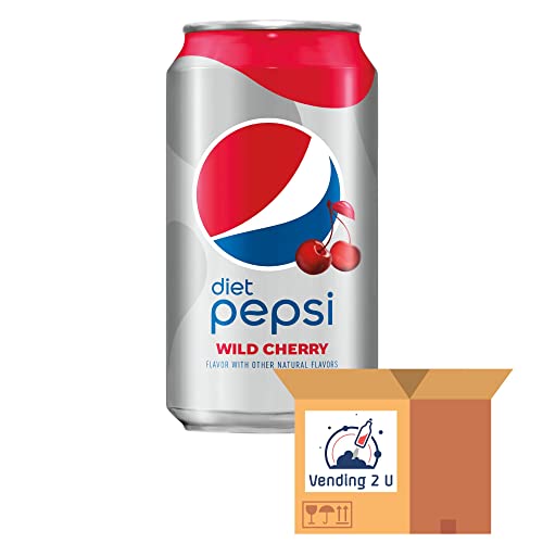 Diet Pepsi Wild Cherry Soda 12oz Cans, 24 Units, With V2U Custom Koozie
