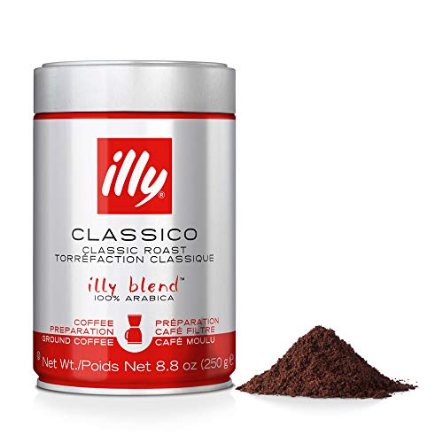 illy Classico Ground Drip Coffee, Medium Roast, Classic Roast with Notes Of Chocolate & Caramel, 100% Arabica Coffee, No Preservatives, 8.8 Ounce (Pack of 1)