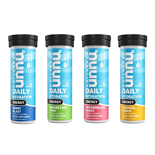 Nuun Energy: Caffeine, B Vitamins, Ginseng, Electrolyte Drink Tablets, Mixed Flavors, 10 Count (Pack of 4)
