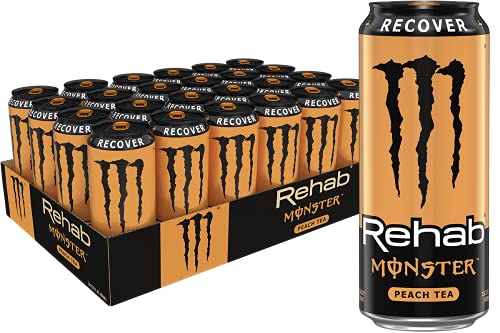 Monster Rehab Peach Tea + Energy, Energy Iced Tea, 15.5 Ounce (Pack of 24)