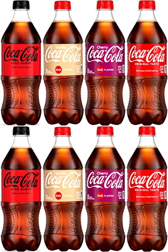Coca-Cola Soft Drink Variety Pack All Favorite Flavors Coca-Cola Zero Sugar Coca-Cola Cherry and Coca-Cola Vanilla 4 Flavor 20 OZ (8 Pack)