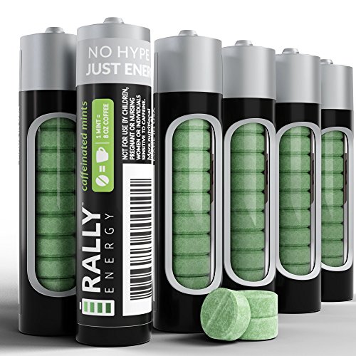 Caffeine Mints by Rally, 60milligram Caffeine, Instant Energy, Fresh Breath Caffeinated Mints, 0 Sugar, Natural Peppermint Flavor (6 Packs, 60 Mints)