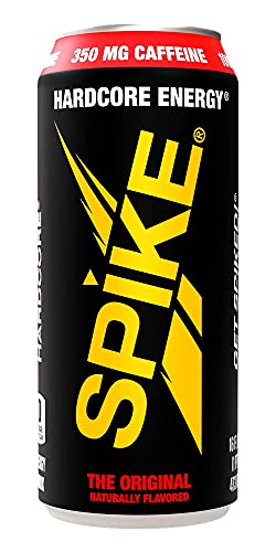 Spike Hardcore Energy Drink Original Flavor - 350 mg Caffeine, 800 mg Beta-Alanine, 1000 mcg Vitamin B12 - Sugar Free, Almost Zero Calories - Pre-Workout Brain Booster - 16 oz (Pack of 12)