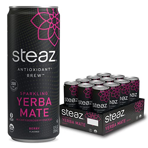 Steaz Energy Drink, Sparkling Yerba Mate with Coffeeberry Energy - 12 Pack, 12 oz (Berry)