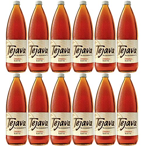Tejava Original Unsweetened Black Iced Tea, 12 Pack, 1 Liter Glass Bottles, Non-GMO, Kosher, No Sugar or Sweeteners, No calories, No Preservatives, Brewed in Small Batches