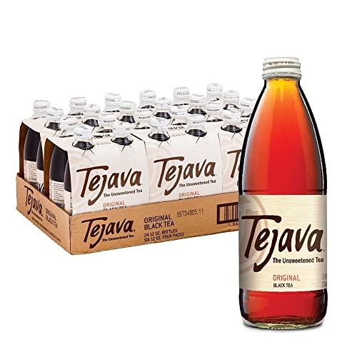 Tejava Original Unsweetened Black Iced Tea, 24 Pack, 12oz Glass Bottles, Non-GMO, Kosher, No Sugar or Sweeteners, No calories, No Preservatives, Brewed in Small Batches