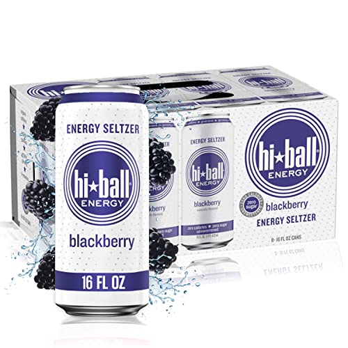 Hiball Clean Energy Seltzer Water, Caffeinated Sparkling Water Made with Vitamin B12 and Vitamin B6, Sugar Free 16 Fl Oz (Pack of 8), Blackberry