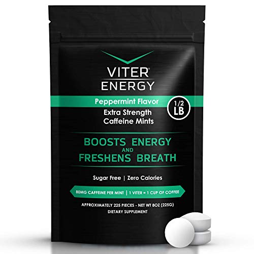 Viter Energy Extra Strength Caffeinated Mints 80mg Caffeine, B Vitamins, Sugar Free. (Peppermint, 8oz, Bulk Bag)
