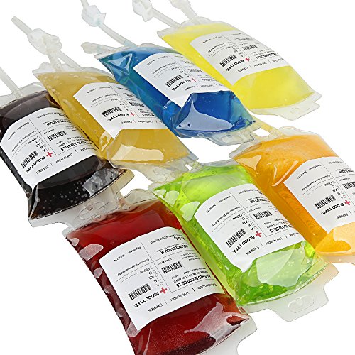 AttoPro Live Blood Energy Potion for Halloween Parties Reusable Blood Bag Drink Container Set of 10 IV Bags 11.5 Fl Oz, Halloween Party Cups, with Syringe for Fast Filling