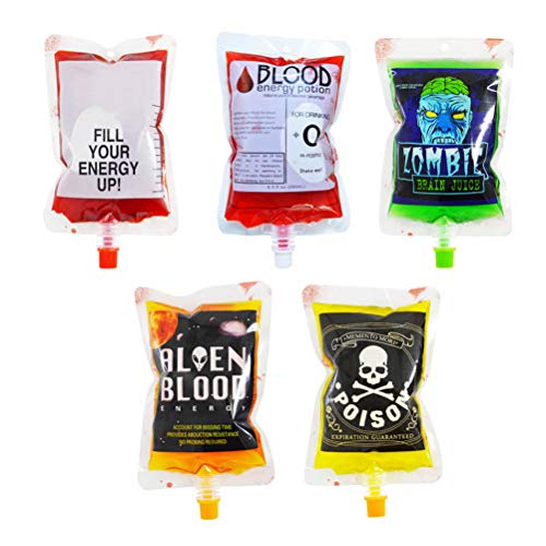 NUOBESTY Halloween Blood Bags, Party Drinking Blood Bags Reusable Energy Drink Container Juice Pouch for Halloween Zombie Party Decoration, 250ml, 50 Packs